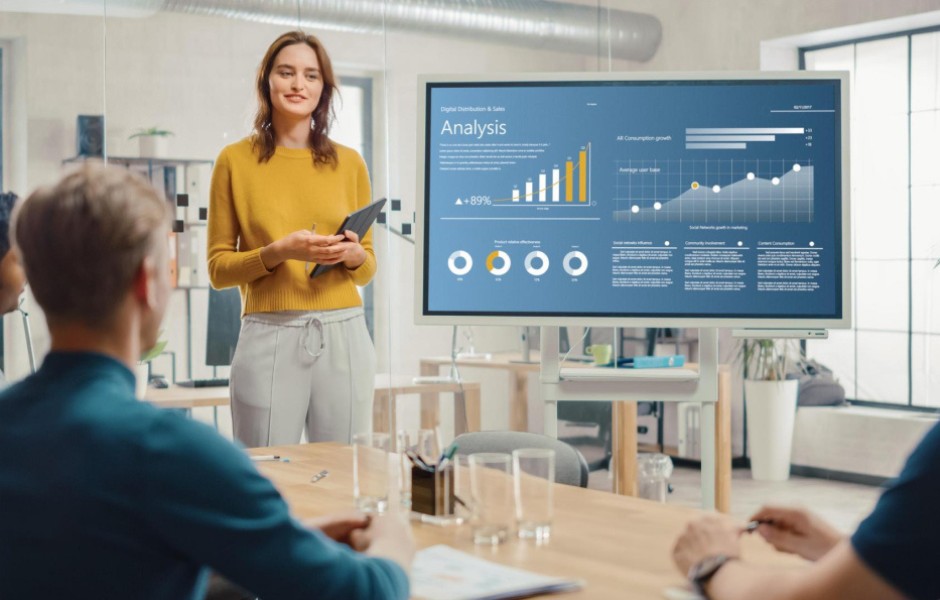 Infographics showcase measurable impacts like growth, satisfaction, efficiency through customized technologies.