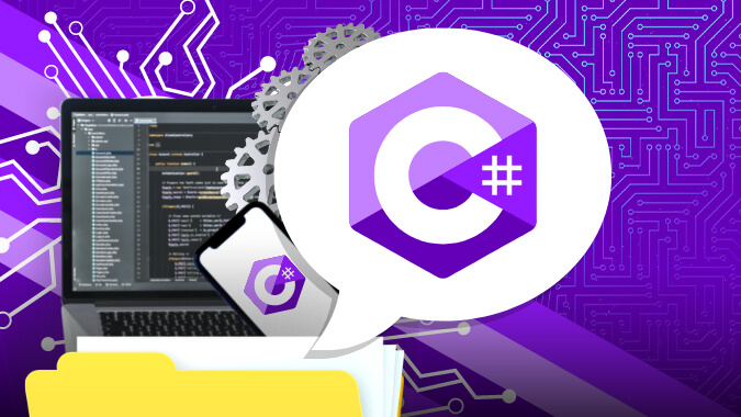 Laptop and mobile phone showing how C# is used for deploying software components to accommodate innovative software design.
