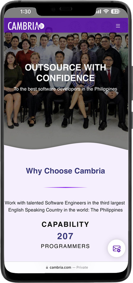 Cambria Website on Mobile Phone