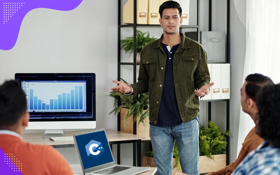 A developer presenting charts and data after transitioning into an efficient grid about the transformation of legacy C++ systems.
