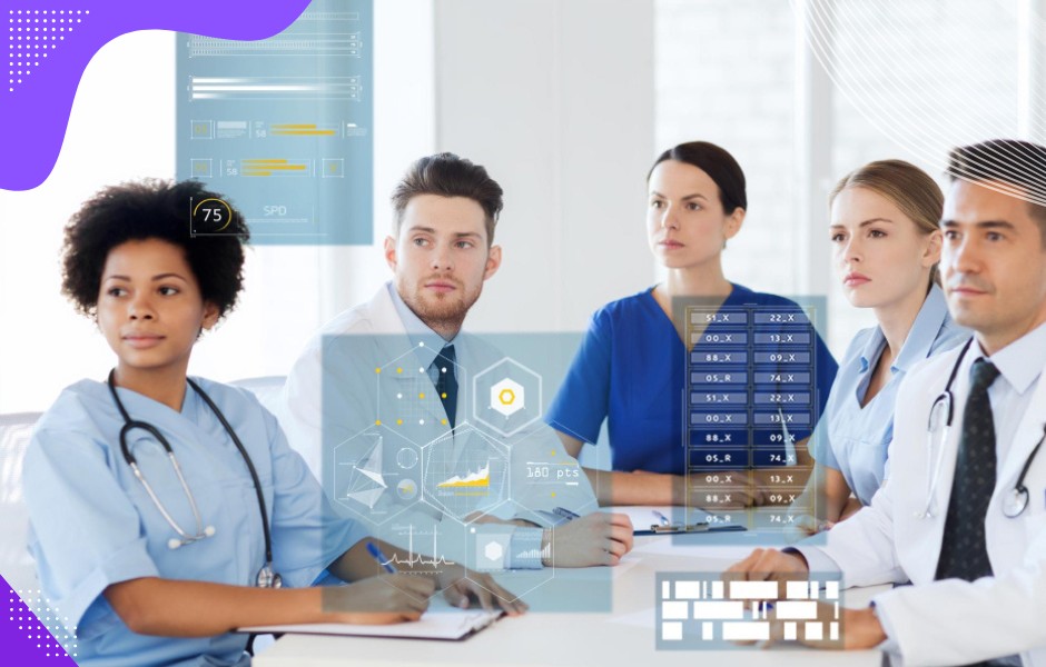 Venture capitalists vetting case studies of healthcare informatics projects completed by an application development agency.
