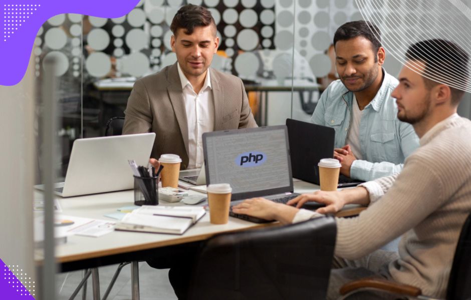 A client talks with a software development company about a customized PHP modernization plan with their pre-vetted talent.