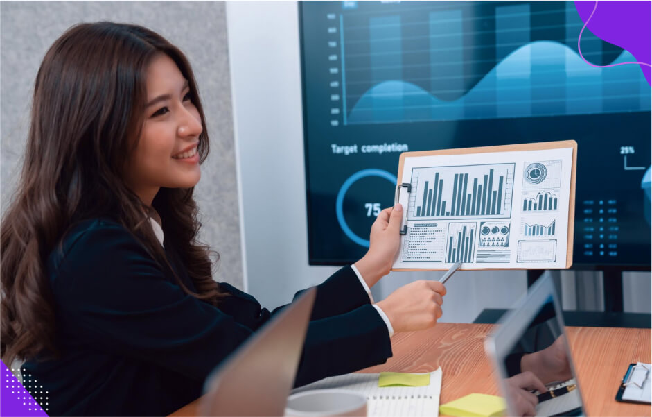 Project manager reviewing metrics like post-release defects to refine procedures for better, timelier deliverables.
