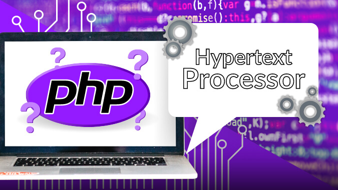 Laptop shows PHP as a prominent server-side scripting language extensively used as a general-purpose programming language.