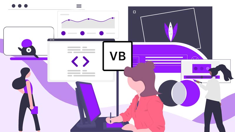 Software developer uses Microsoft Visual Basic to rapidly develop graphical user interface (GUI) and database access apps.