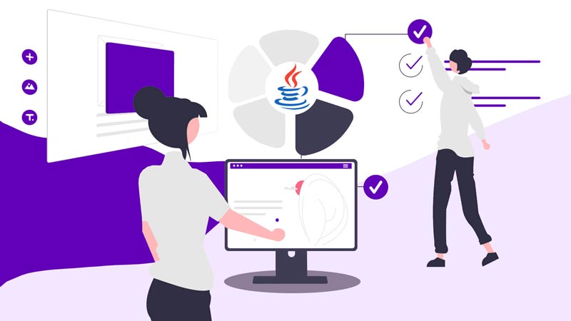 Java developers writing and running a Java program using development tools like the Java Development Kit containing a JRE.