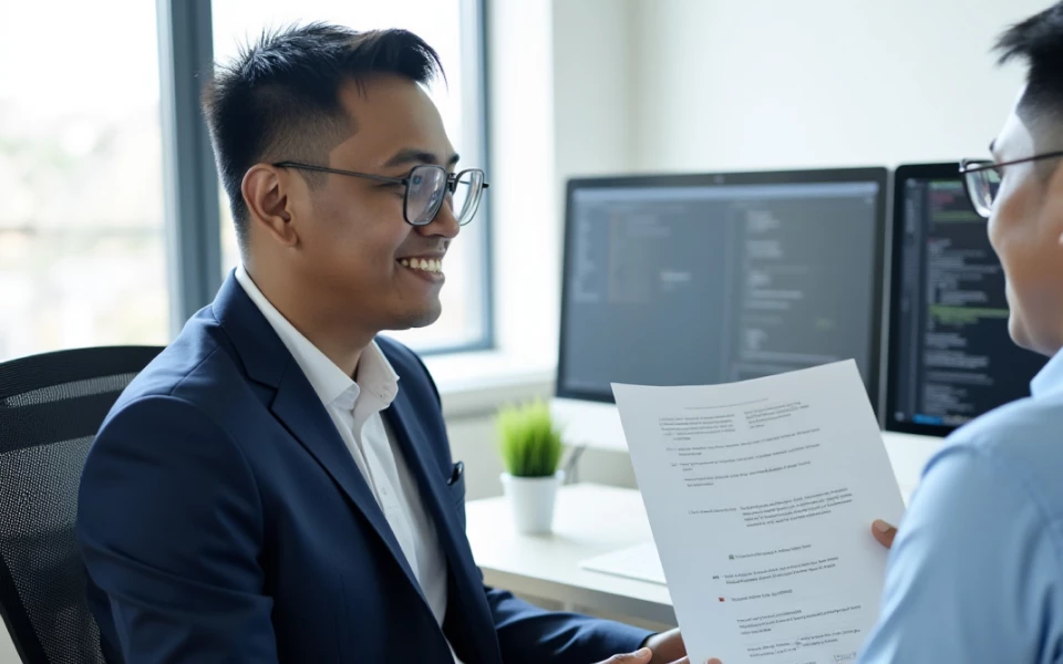 Client meeting with a C# development company as an optimal partner with specialized expertise and long-term commitment.