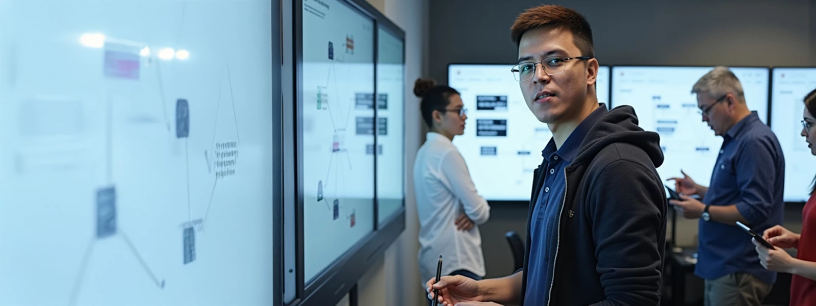 A programmer typing Python code on a laptop as his team transitions from legacy systems to Python for innovation.
