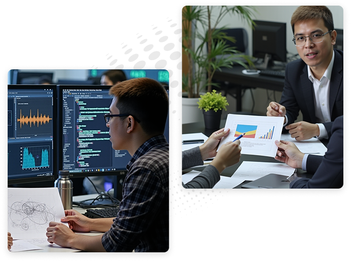 A software development company architect uses Python to open a door to the future for a waiting client.