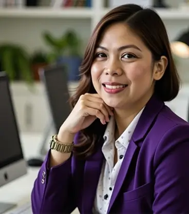 An office manager smiling while reviewing automated approval workflows created for their manufacturing company.