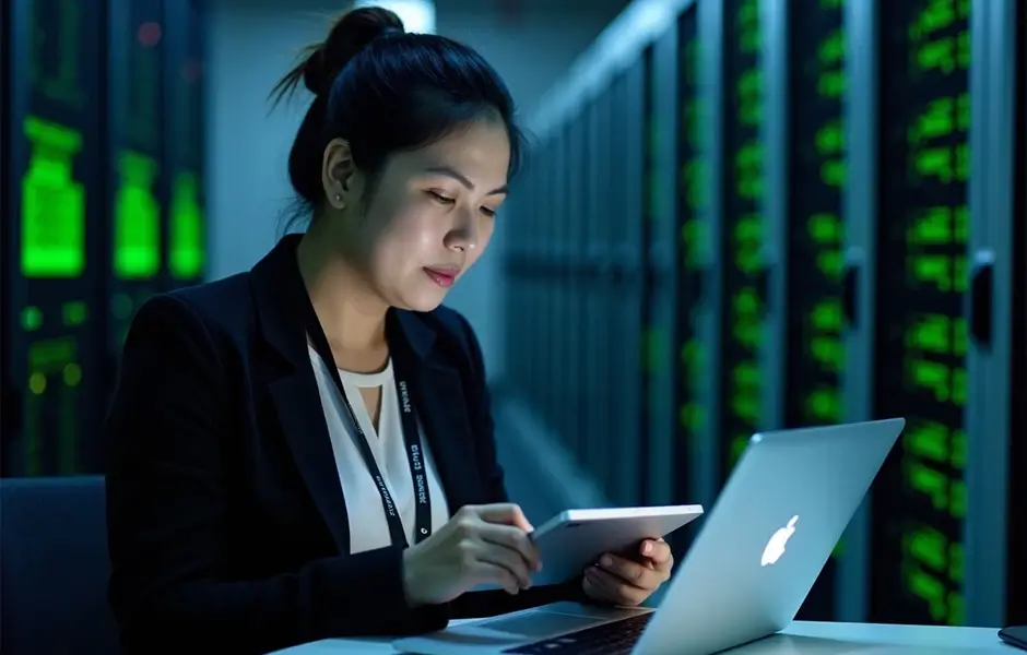 Retail analysts high-fiving after uncovering new sales insights visualizing customer data in a customized retail application.