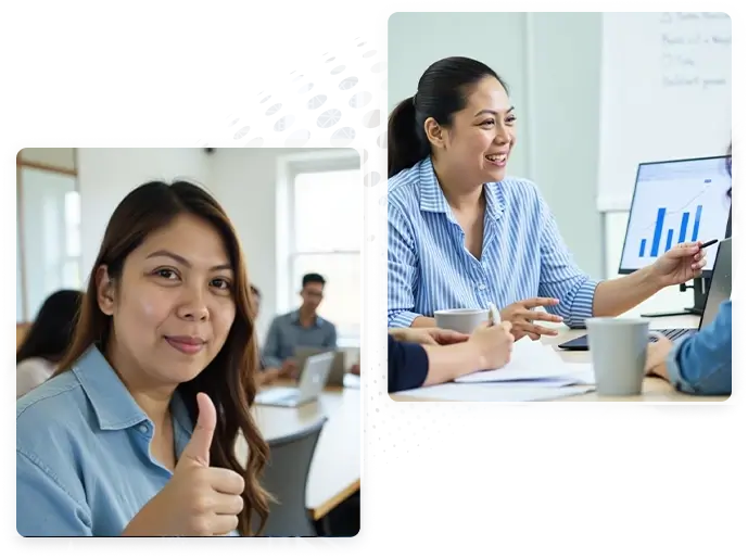 Factory workers efficiently processing orders on tablet computers thanks to a modernized manufacturing system application.