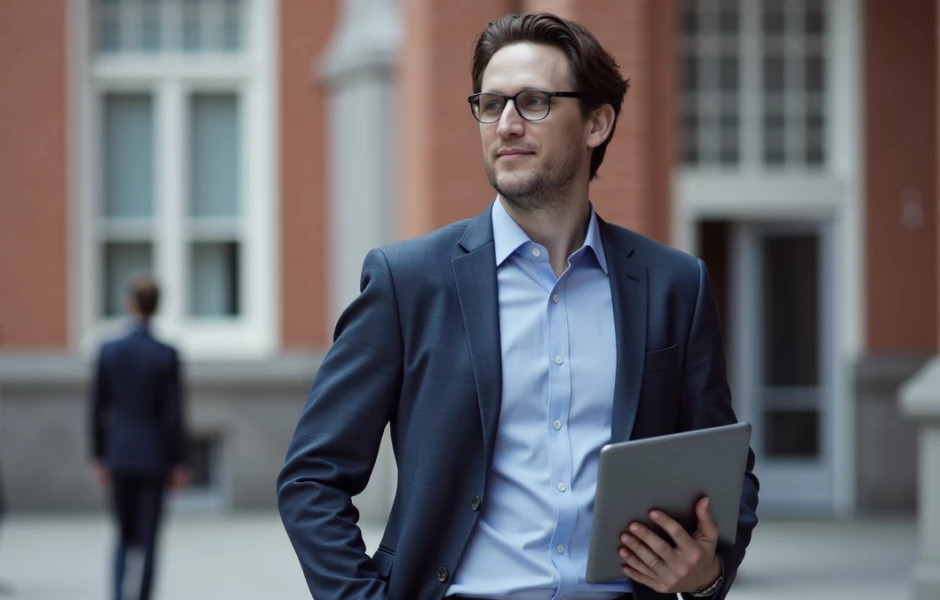 A business man in front of an open road symbolizing start of ASP.NET digital evolution to gain a competitive edge.