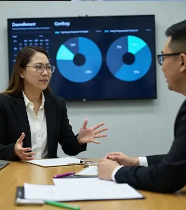 Business leaders discuss migrating a visual foxpro system to leverage cloud capabilities in a boardroom meeting.