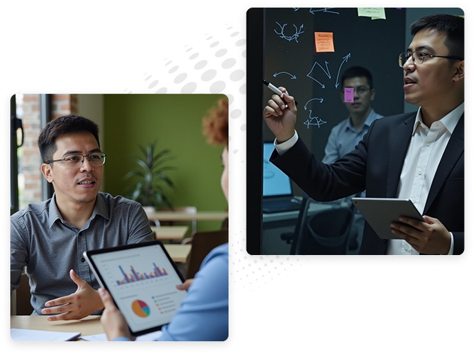 A software development company architect uses Python to open a door to the future for a waiting client.