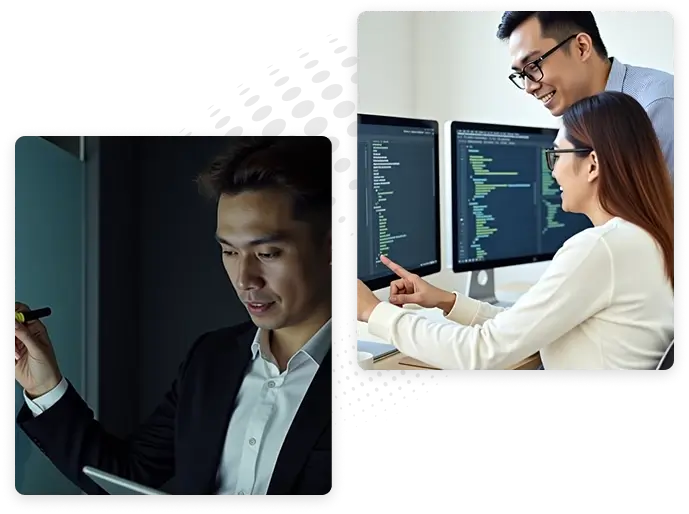 A software development company architect uses Python to open a door to the future for a waiting client.