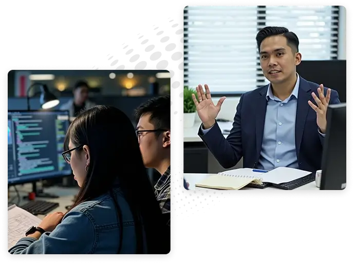 A software development company architect uses Python to open a door to the future for a waiting client.