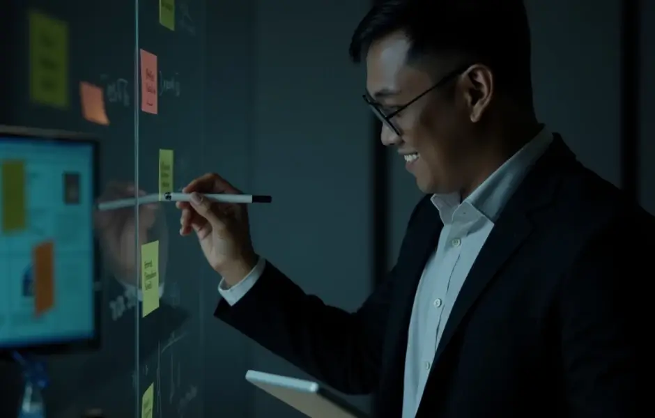 A team of developers studies a checklist ensuring flawless transition from legacy systems to Python.