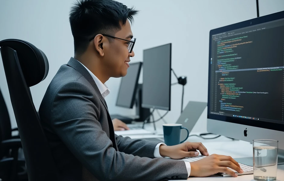 A programmer explaining how their guidance provides seamless mobile app implementation from concept through launch.