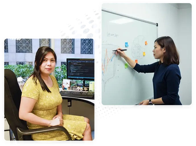 Examples on a monitor of successful access database solutions by a team of programmers managing operations more efficiently.