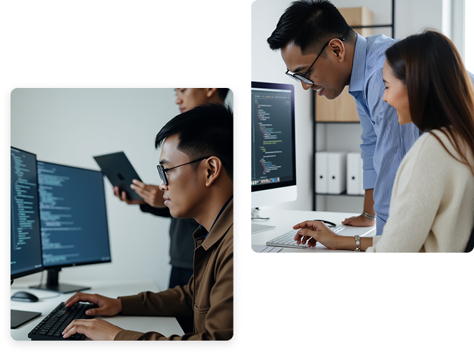 A software development company architect uses Python to open a door to the future for a waiting client.
