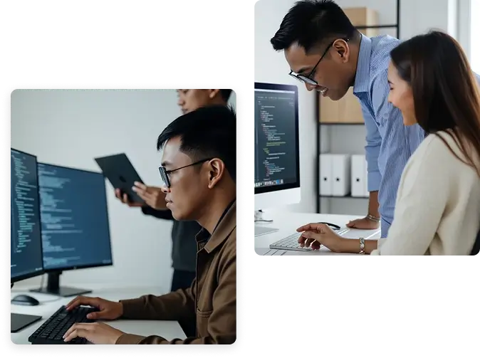 A software development company architect uses Python to open a door to the future for a waiting client.