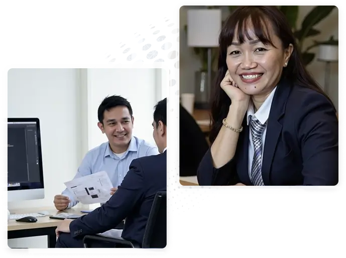 Cambria software employees posing to welcome software outsourcing to the Philippines.