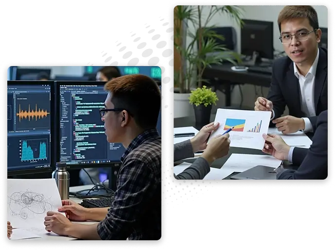 A software development company architect uses Python to open a door to the future for a waiting client.