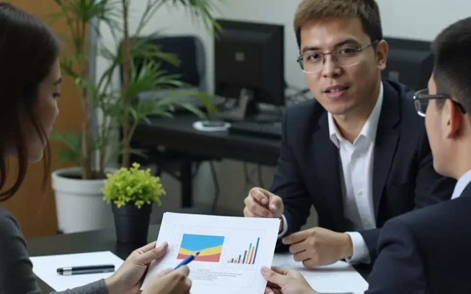 Client listening to a software consultant about PHP refactoring process to resolve issues and enhance productivity.