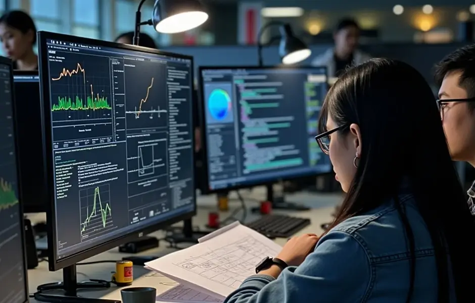 Company hybrid model workflow incorporating internal staff, offshore team, and contractors.